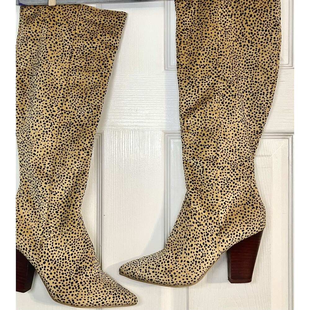 Crown & Ivy Cheetah Print Knee-High Boots | Pointed Toe Block Heel | Size 6 - Picture 9 of 16